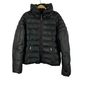 Guess Down Feather Puffer Coat Jacket Women Size L Black High Neck Boxy Outdoor